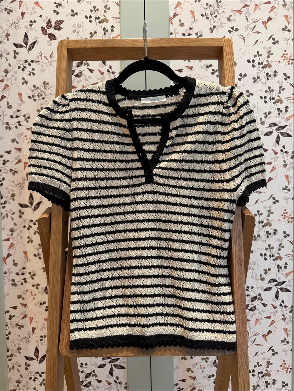 Doen Black and Cream Striped Knit top